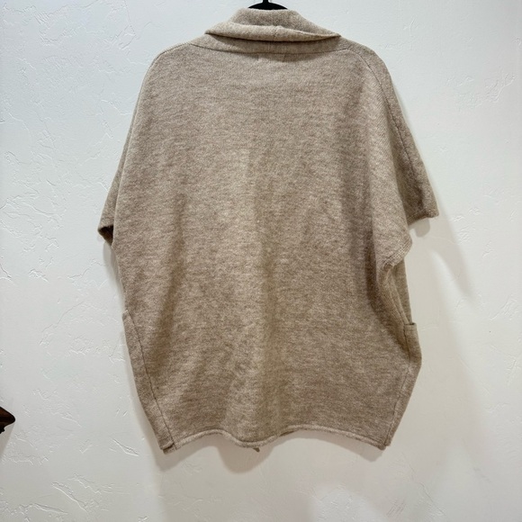 Free People Whistler Collared Shawl Open-Front Sweater Wool Blend Tan Pockets OS - Picture 9 of 14
